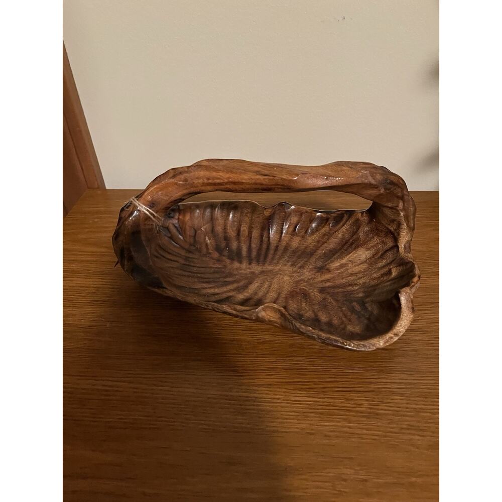 Wood Carved Handled Basket
